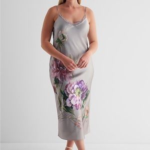 Express Floral Satin Gray Lace MIDI Dress